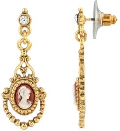 14K Gold-Dipped Carnelian Cameo Drop Earring