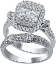 Round and Baguette Composite Twin Set Diamond (1 ct. t.w.) Ring in 14K White Gold