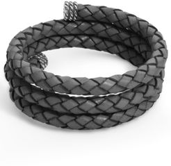 Gray Braided Leather Wrap Bracelet in Sterling Silver