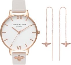 Bee Blush Leather Strap Watch 38mm Gift Set