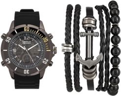 Black/Grey Analog Quartz Watch And Stackable Gift Set