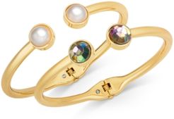Inc Gold-Tone 2-Pc. Set Crystal & Imitation Pearl Cuff Bracelets, Created for Macy's