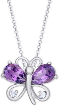 Amethyst (1-1/3 ct.t.w.) & Cubic Zirconia Butterfly 18" Pendant Necklace in Sterling Silver