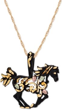 Black Powder Coated Horse Pendant 18" Necklace with 12K Rose and Green Gold