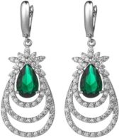 Silver-Tone Emerald Accent Layered Earrings