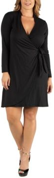 Knee Length Long Sleeve Plus Size Wrap Dress