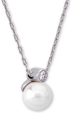 Sterling Silver Cubic Zirconia & Imitation Pearl Pendant Necklace, 15" + 2" extender