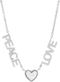 Stainless Steel Peace Love Drop Necklace with Heart Charm