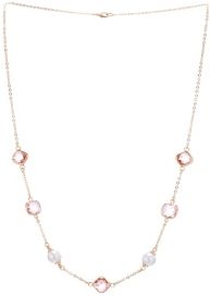 20" Station Bezel Stone and Pearl Necklace with Extender