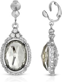 2028 Silver-Tone Crystal Oval Drop Earrings