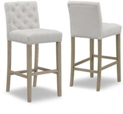 Set of 2 Alee Fabric Bar Stool with Tufted Buttons and Wood Legs