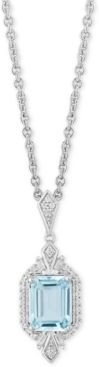 Enchanted Disney Aquamarine (1-1/3 c.t t.w.) & Diamond (1/4 ct. t.w.) Elsa Pendant Necklace in Sterling Silver, 16" + 2" Extender