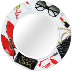 Boss Lady Round Beveled Wall Mirror on Free Floating Reverse Printed Tempered Art Glass, 36" x 36" x 0.4"