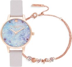 Under The Sea Pearly Lilac Leather Strap Watch 34mm Gift Set