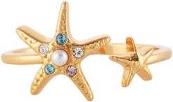 Imitation Pearl & Swarovski Crystal Starfish Cuff Ring in Gold-Plated Brass