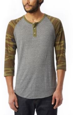 Basic Printed 3/4 Sleeve Raglan Henley Shirt