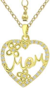 Cubic Zirconia "Mom" Heart Pendant Necklace in 18k Gold-Plated Sterling Silver, 16" + 2" extender, Created for Macy's