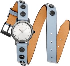 Bffl Studded Dusty Blue Double Wrap Leather Strap Watch 25mm