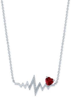 Lab-Created Ruby (1/20 ct.t.w.) & Diamond Accent Heartbeat Pendant Necklace in Sterling Silver, 16" + 2" extender