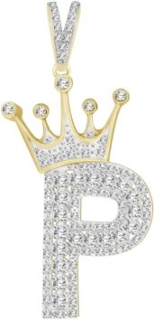 Diamond (3/8 ct.t.w.) Crowned Initial Pendant in 10k Yellow Gold