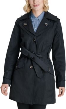 Petite Hooded Belted Water-Resistant Trench Coat, Created for Macy's