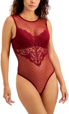Inc Women's Cupped Swiss Dot Thong Bodysuit, Created for Macy's