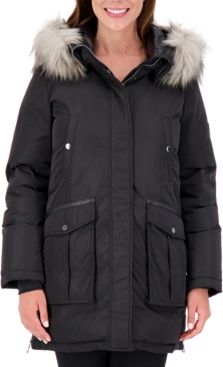 Petite High-Shine Faux-Fur-Trim Hooded Puffer Coat