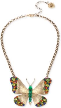 Gold-Tone Multicolor Crystal Butterfly Pendant Necklace, 16" + 3" extender