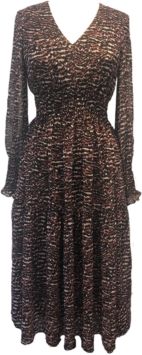 Petite Printed Smocked-Chiffon A-Line Dress