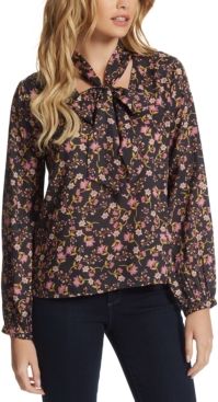 Floral-Print Tie-Neck Blouse