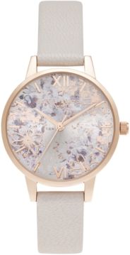 Abstract Florals Pearl Pink Leather Strap Watch 30mm