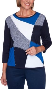 Petite Vacation Mode Embellished Colorblock Sweater