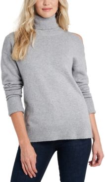 Cold-Shoulder Cuffed Turtleneck Sweater