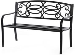 Outdoor Steel Park Bench Cast Iron Scrollwork Backrest Garden Lawn Decor