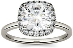 Moissanite Cushion Halo Engagement Ring 1-3/8 ct. t.w. Diamond Equivalent in 14k White or Yellow Gold