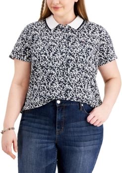 Plus Size Buttercup Floral-Print Polo Shirt