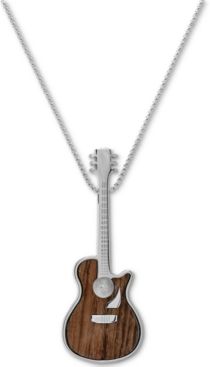 Wood Guitar 24" Pendant Necklace in Stainless Steel