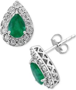 Effy Emerald (1-1/8 ct. t.w.) & Diamond (1/5 ct. t.w.) Stud Earrings in 14k White Gold