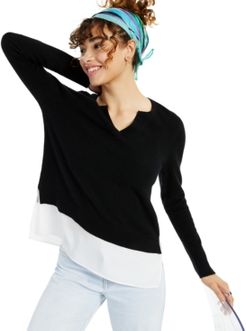 Cashmere Long-Sleeve Split-Neck Twofer, Created for Macy's