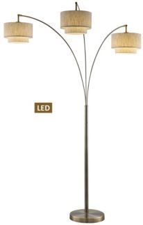 Lumiere Iii 83" Double Shade Off-White Shade Led Arched Floor Lamp with Dimmer