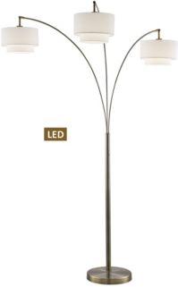 Lumiere Iii 83" Double Shade Off-White Shade Led Arched Floor Lamp with Dimmer
