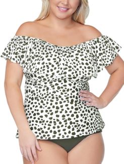 Trendy Plus Size Toruga Printed Flounce Tankini Top Women's Swimsuit