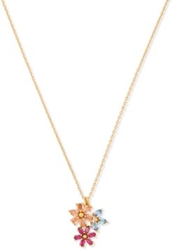 Gold-Tone Multicolor Cubic Zirconia Flower Cluster Pendant Necklace, 17" + 3" extender