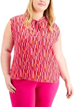 Plus Size Printed Tie-Neck Top, Created For Macy's