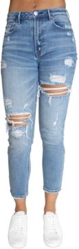 Juniors' Ripped High-Rise Mom Jeans