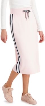 Striped-Trim Midi Skirt
