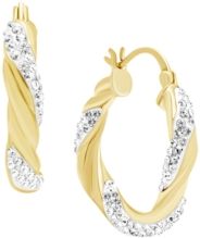 Clear Crystal Twisted Click Top Hoop Earring in Fine Silver Plate or Gold Plate