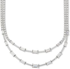 Cubic Zirconia Layered 18" Statement Necklace in Sterling Silver