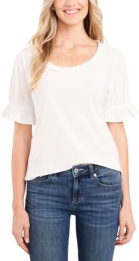 Puff-Sleeve Ruffle-Neck Top