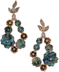 Gold-Tone Crystal & Mother-of-Pearl Flower Open Drop Earrings